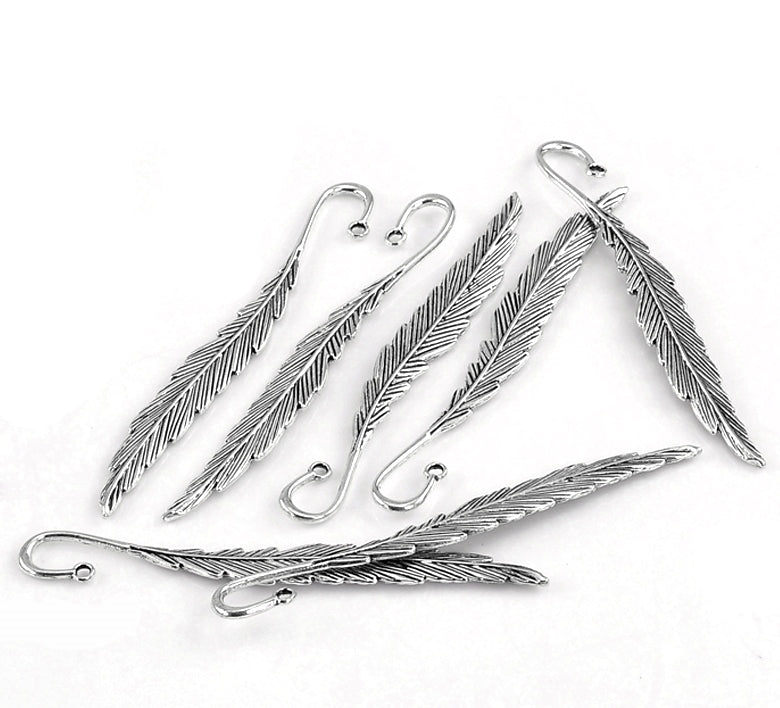 5 pcs. Antique Silver Feather Bookmark Hooks - Leaf - 117mm (4.6 in) image 0