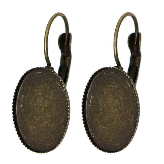 E288A - 10 pcs. Antique Bronze Oval Earring Clips Settings Lever Back Posts Bezels Cabochons - 18x13mm Glue Pad Setting - Made of Copper! 30x13mm