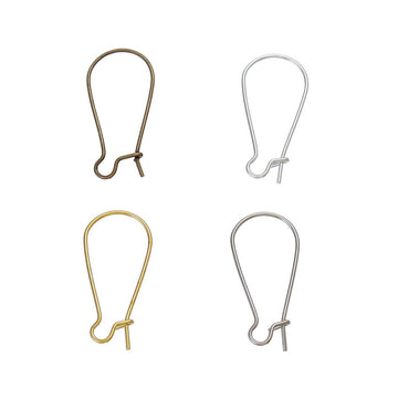 E202 - 200 pcs (100 Pairs) Assortment of Kidney Earwire Earring Hooks -25x11mm - LARGE -4 Colors - Silver Plated, Gold Plated, Bronze, Silver Tone!