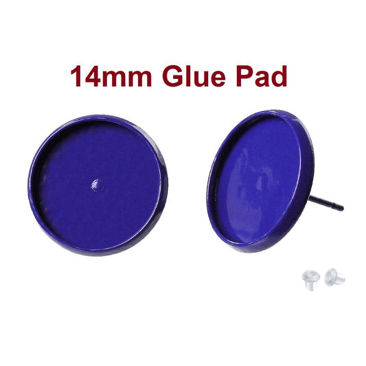 E213 - 20 pcs. Royal Blue Earring Posts Studs Settings Bezels Cabochons Tacks- 14mm Glue Pad Setting
