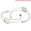 B041 - 5 pcs. Silver Tone Open Cuff Bangle Adjustable Bezel Cabochon Bracelets - 15.5cm - 18mm Glue Pad - Made of Copper!