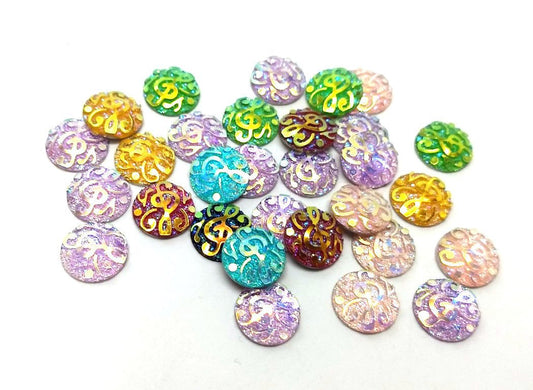 CA268 - 10 pcs Assortment of Druzy Resin Embellishment Cabochons Multicolor - 12mm - Dome Circle - Textured Music Symbol Design - Treble Clef