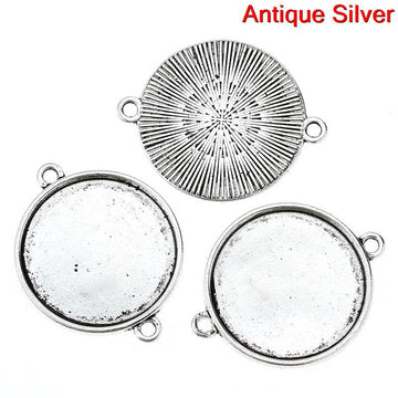 P723 - 10 pcs. Antique Silver Pendant Connectors Circle Posts Settings Bezels Cabochons- 25mm Glue Pad Setting (1 inch)