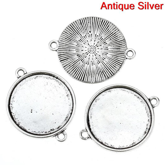 P723 - 10 pcs. Antique Silver Pendant Connectors Circle Posts Settings Bezels Cabochons- 25mm Glue Pad Setting (1 inch)