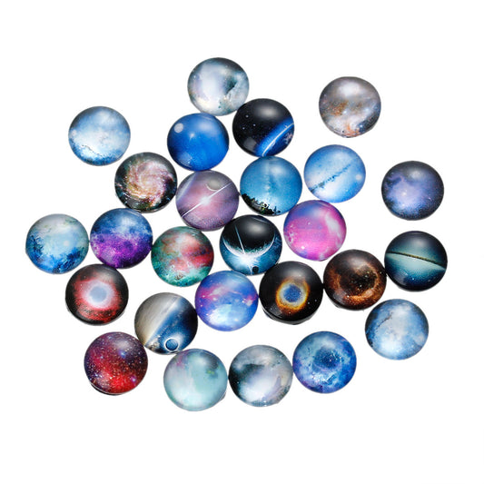 CA343 - 10 pcs Circle Galaxy Universe Glass Round Dome Seals Tiles Cabochons - 10mm
