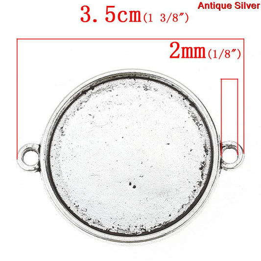 P723 - 10 pcs. Antique Silver Pendant Connectors Circle Posts Settings Bezels Cabochons- 25mm Glue Pad Setting (1 inch)