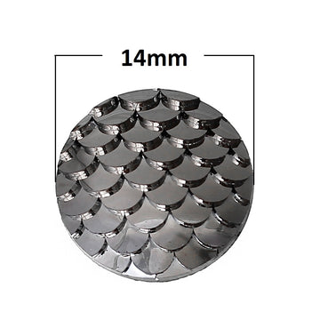 CA344 - 10 pcs Mermaid Fish Scales Resin Carved Embellishment Cabochons Dark Grey Gray Silver Black Gunmetal - 14mm (0.55 in)