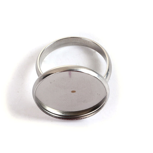 RB030 - 5 pcs. 304 Stainless Steel Cabochon Setting Bezel RING bases - Ring Size 7 US - Glue Pad 18mm - Tarnish Resistant!