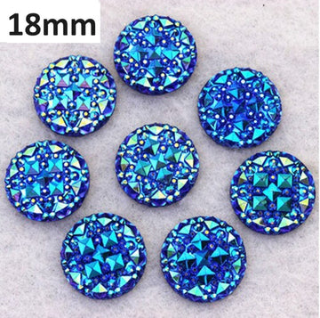 CA811 - 10 pcs Druzy Resin Embellishment Cabochons Blue Multicolor AB - 18mm - Shimmer Style
