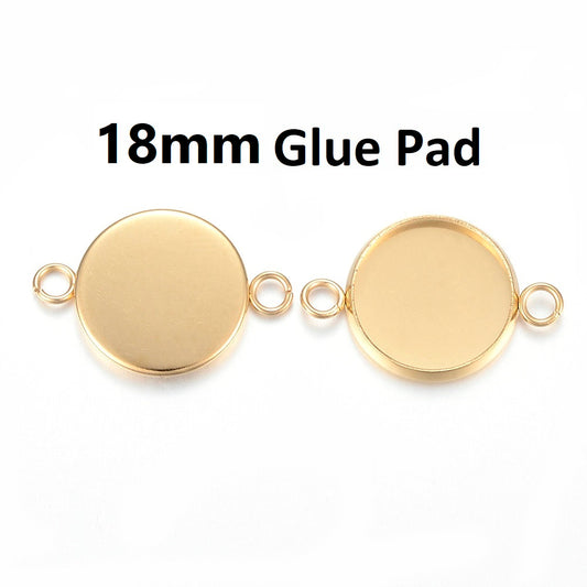 P1003 - 5 pcs. 304 Stainless Steel Golden Circle Round Bezel Cabochon Cameo Connector Tags Trays - 18mm Glue Pad - Tarnish Resistant!