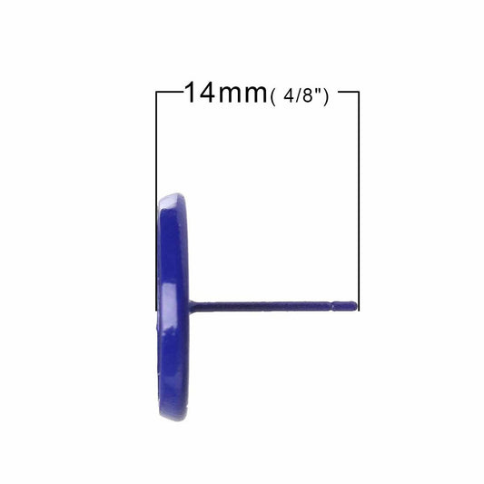 E213 - 20 pcs. Royal Blue Earring Posts Studs Settings Bezels Cabochons Tacks- 14mm Glue Pad Setting