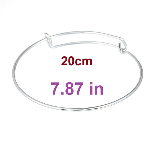 B001B - 10 pcs. Silver Plated Bangle Adjustable Slide On Bracelets 20cm (7.87")