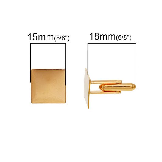 CU028 - Lot of 10 Gold Plated Square Cuff Links (5 pairs) - 15mm Glue Pad Setting