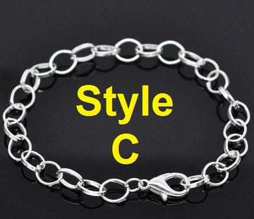 B008 - 10 pcs. Silver Plated Chain Link Bracelets with Lobster Clasps - 7 7/8 in (20 cm) - Style C - Claw Clasps