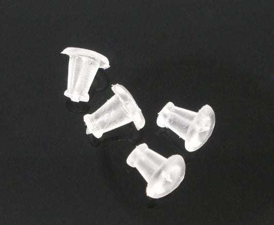 E007A - 100 pcs (50 Pairs) Clear Rubber Earring Back Stoppers - 5mm x 5mm - Triangle