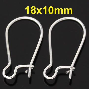 E027 - 100 pcs (50 Pairs) Silver Plated Kidney Earwire Earring Hooks -18mm x 10mm - SMALL