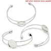 B041 - 5 pcs. Silver Tone Open Cuff Bangle Adjustable Bezel Cabochon Bracelets - 15.5cm - 18mm Glue Pad - Made of Copper!