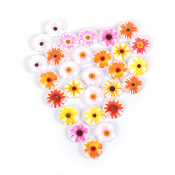 CA346 - 10 pcs Circle Flowers Glass Round Dome Seals Tiles Cabochons - 12mm (0.47 in) - Assortment of Designs - Flower Pattern B