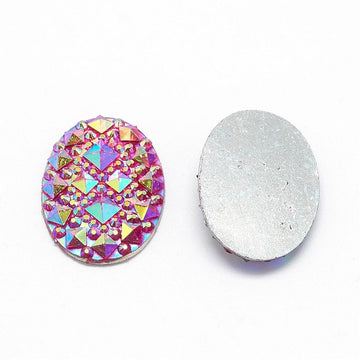 CA071 - 10 pcs Drusy Druzy Resin Embellishment Oval Cabochons - Pink Red Multicolor - 18x13mm - 18mm x 13mm - 13x18mm - Shimmer Style