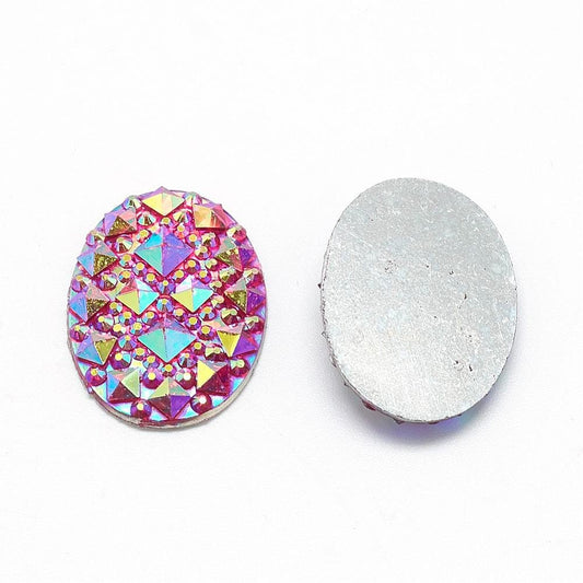 CA071 - 10 pcs Drusy Druzy Resin Embellishment Oval Cabochons - Pink Red Multicolor - 18x13mm - 18mm x 13mm - 13x18mm - Shimmer Style