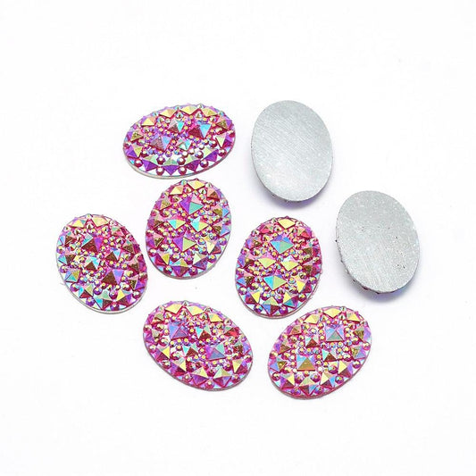 CA071 - 10 pcs Drusy Druzy Resin Embellishment Oval Cabochons - Pink Red Multicolor - 18x13mm - 18mm x 13mm - 13x18mm - Shimmer Style