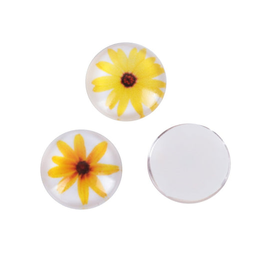 CA346 - 10 pcs Circle Flowers Glass Round Dome Seals Tiles Cabochons - 12mm (0.47 in) - Assortment of Designs - Flower Pattern B