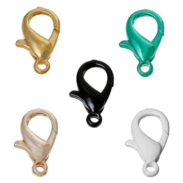 CL068 - 50 pcs. Assortment of Lobster Parrot Clasps - 15mm X 9mm - 5 Colors: Gold Plated, Rose Gold, White, Teal and Black! Claw Clasps!
