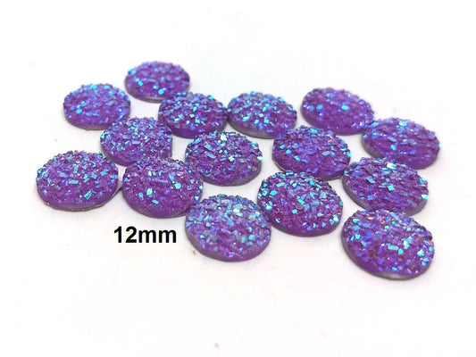 CA074 - 10 pcs Druzy Resin Embellishment Cabochons Purple Multicolor - 12mm - Dome Circle