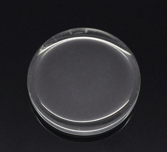 CA348 - 10 pcs. Circle Clear Round Glass Dome Seals Tiles - 25mm (1 in) - 4.8mm Thick - Flat Top
