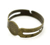 RB023 - 50 pcs. Antique Bronze ADJUSTABLE RING bases - Ring Size 6.25 - Glue Pad 8mm