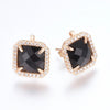 E955 - 2 pcs. Gold Brass Square Earring Posts with Loop - Black Faceted Cubic Zirconia (CZ) - 17mm - Hole: 0.5mm