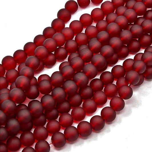 BD065 - 8mm Dark Red Frosted Glass Round Beads - 15" strand (40cm) - Approx 52 beads per strand - Hole Size: 1.3mm