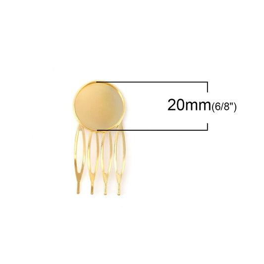 H008 - 10 pcs. - Gold Plated Hair Combs Clips Cabochons Bezels - 20mm Glue Pad
