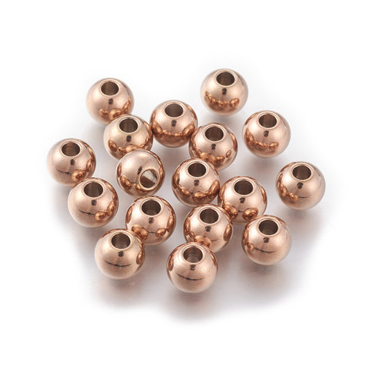 BD508 - 10 pcs 304 Stainless Steel Rose Gold Plated Ball Spacer Beads- 6mm x 5mm - Hole Size: 2mm - Tarnish Resistant!