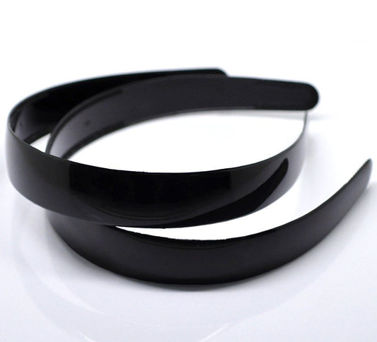 H060 - 6 pcs. - Black Plastic Headbands - 25mm (1 inch wide) - 380mm (15 inch long) - Wide
