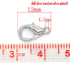 CL104 - 100 pcs. Silver Tone Lobster Clasps - 12mm X 7mm - Made of Alloy - Claw Clasps - Hole Size: 1.5mm