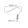 E083A - 50 pcs 304 Stainless Steel Silver Tone Earring Hooks with Spring and Ball - 22mm x 20mm - Hole Size: 2mm - Perpendicular Loop