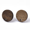 E815B - 100 pcs. 304 Stainless Steel Earring Posts Studs Settings Cabochons Tacks - 15mm Diameter - Wood - Brown - Thin Frame