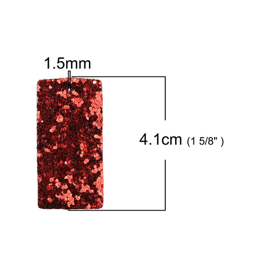 P313 - 10 pcs. Red Faux Leather Dangle Charms Pendants - Rectangle - 41mm (1.6") - Great for Light Earrings, Necklaces or Dangles