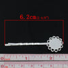 H044 - 10 pcs. - Silver Plated Hair Bobby Pins Cabochons Bezels - 62mm x 17mm (2.45" x 0.67") - 12mm Glue Pad - SMALL Flower Design