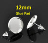E111A - 10 pcs. Silver Plated Earring Posts Studs Settings Bezels Cabochons Tacks- 12mm Glue Pad Setting