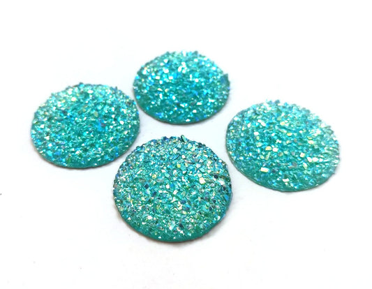 CA358 - 4 pcs Druzy Resin Embellishment Cabochons Aqua Blue Multicolor - 30mm (1.18 inch) - Dome Style