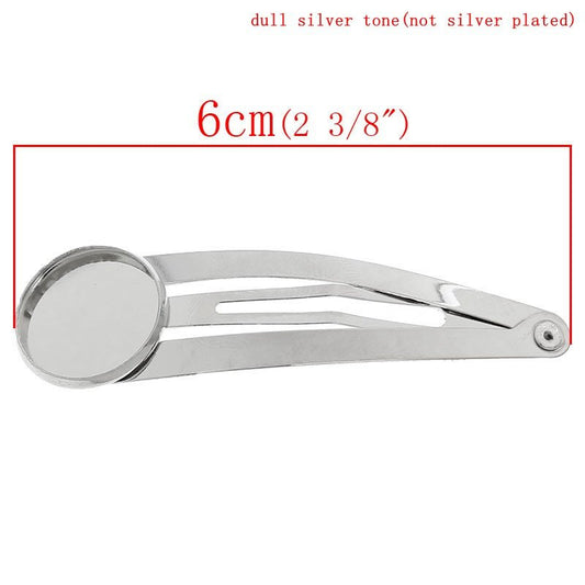 H023 - 10 pcs. - Silver Tone Hair Banana Clips Cabochons Bezels - 60mm x 18mm - (2.36" x 0.71") - 16mm Glue Pad