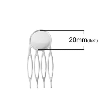 H011 - 10 pcs. - Silver Tone - Light - Hair Combs Clips Cabochons Bezels - 20mm Glue Pad