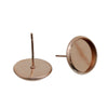 E065 - 10 pcs. Stainless Steel Rose Gold Plated Earring Posts Studs Settings Bezels Cabochons Tacks- 12mm Glue Pad Setting - With Stoppers!