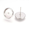 E125 - 10 pcs. Silver Tone Earring Posts Studs Settings Bezels Cabochons Tacks - 10mm Glue Pad Setting - Includes Rubber Backs!