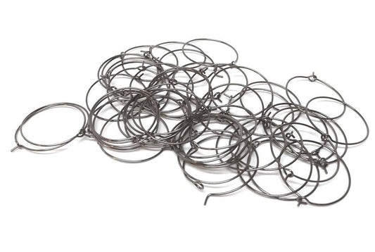 W008 - 100 Gunmetal Wine Charm / Earwire Hoop Rings - 25mm - 1 inch - 20 Gauge (0.8mm Thick)