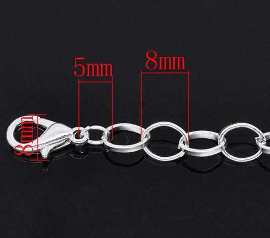 B008 - 10 pcs. Silver Plated Chain Link Bracelets with Lobster Clasps - 7 7/8 in (20 cm) - Style C - Claw Clasps