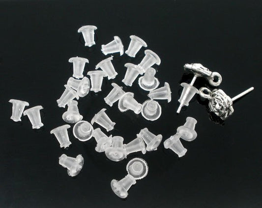 E007A - 100 pcs (50 Pairs) Clear Rubber Earring Back Stoppers - 5mm x 5mm - Triangle