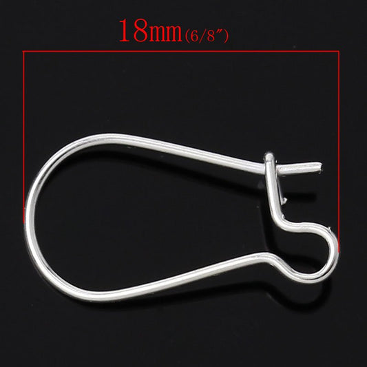 E027 - 100 pcs (50 Pairs) Silver Plated Kidney Earwire Earring Hooks -18mm x 10mm - SMALL